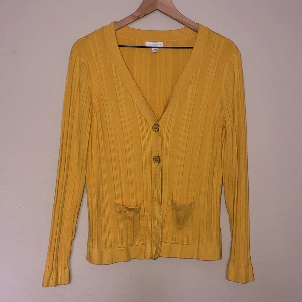𝅺Charter Club 70s Yellow/Mustard Button Cardigan L